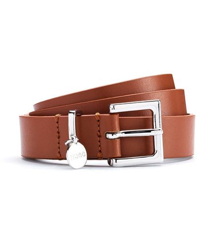 HUGO Italian-leather Belt With Logo-charm Keeper - Brown