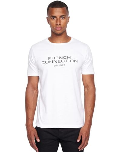 French Connection T-shirt à manches courtes et col rond pour homme avec logo imprimé lettres de différentes tailles de S - Blanc