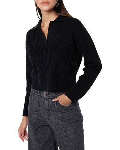 The Drop Marcy Ribbed Polo Top - Black