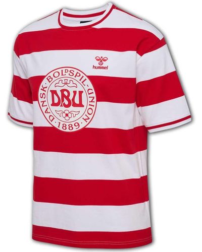 Hummel DBU Dänemark Stripped Tee 24 rot-weiß Dänemark Fan T-Shirt Denmark Jersey