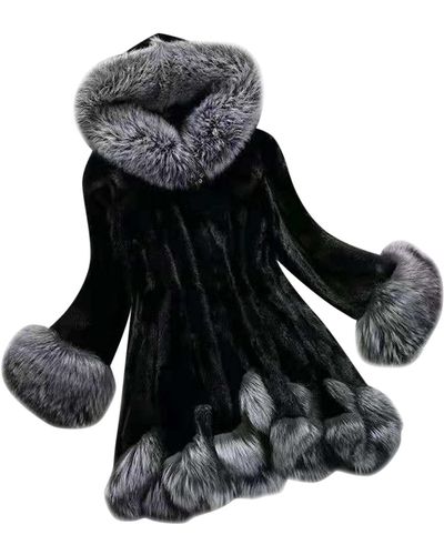 Superdry Lalaluka teau de mode en peluche unie fausse fourrure manteau manteau veste d'hiver veste d'extérieur veste à capuche - Noir