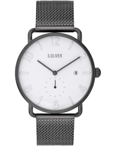 S.oliver Analog Quarz Uhr mit Edelstahl Armband SO-3719-MQ - Grau