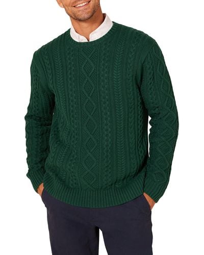 Amazon Essentials Pullover mit Langen Ärmeln und Rundhalsausschnitt aus 100% Baumwolle mit Zopfmuster - Grün