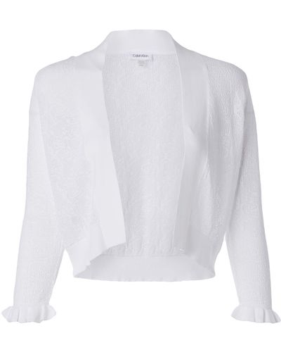 Calvin Klein Open Knit Shrug With Ruffle Cuff Dress - White