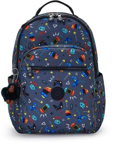 Kipling Back To School Print Seoul Large Backpack L Gaming Grey - Blau