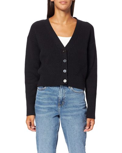 Scotch & Soda Maison V-neck Ribbed Cardigan In Organic Cotton Blend Jumper - Black