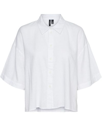 Vero Moda Hemd mit Lockerem Schnitt und Knopfleiste Bluse Halbarm bluse - Weiß