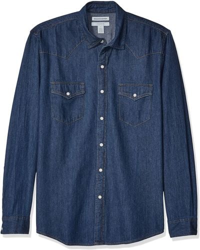 Amazon Essentials Slim Fit Denim Shirt Met Lange Mouwen - Blauw