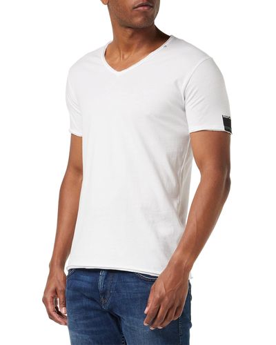Replay T-Shirt à ches Courtes et Col en V pour s - Blanc