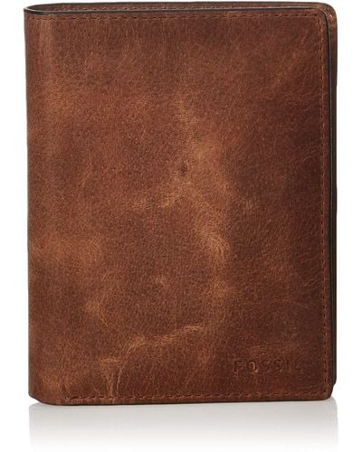 Fossil Derrick Leather Rfid-blocking Large Capacity International Combination Bifold Wallet - Brown