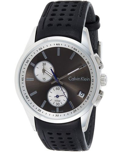 Calvin Klein Chronograph Quarz Uhr mit Leder Armband K5A371C3 - Schwarz