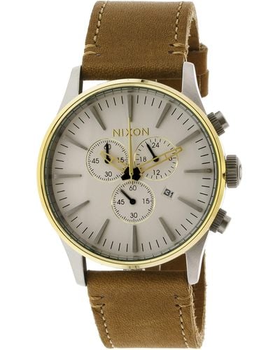 Nixon Erwachsene Chronograph Quarz Uhr mit Leder Armband A405-2548-00 - Grau
