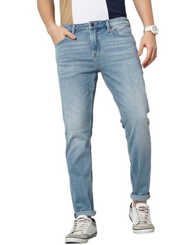 Celio* Jeans da uomo blu tinta unita slim fit in twill di cotone elasticizzato denim