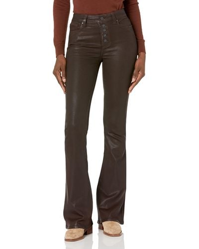 PAIGE High Rise Lou Transcend Flared Jean W/exposed Buttonfly - Brown