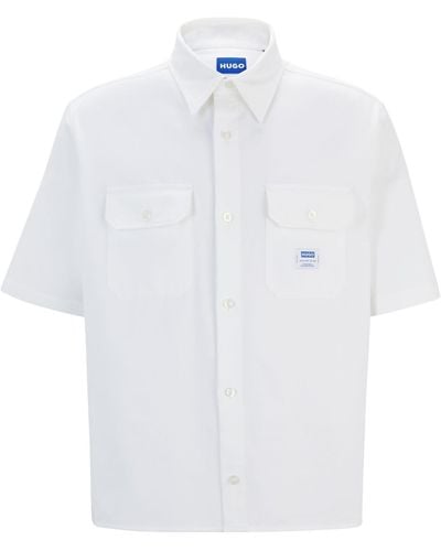HUGO S Ekyno Loose-fit Shirt In Cotton Twill With Logo Patch White