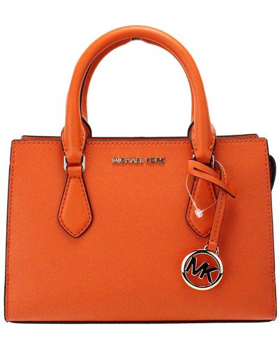 Michael Kors Sheila Small Poppy Vegan Leather Centre Zip Satchel Purse Bag - Orange