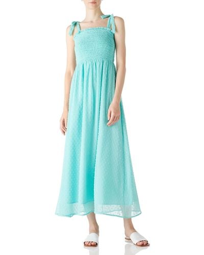 FIND Summer Elegant Swiss Dot Spaghetti Tie Strap Party Maxi Dresses - Blue
