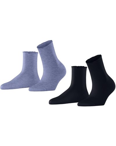Esprit Vertical Rib 2-pack Vrouwen Sokken Duurzaam Biologisch Katoen Veelkleurig Dun Monochroom Multipack 2 Paar - Blauw