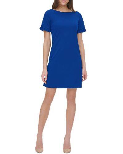 Tommy Hilfiger Pleated Short Sleeve Scuba Dress - Blue