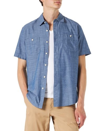 Amazon Essentials Shirt Met Slanke Pasvorm Voor Short-sleeve Chambray,gespoeld,s - Blauw