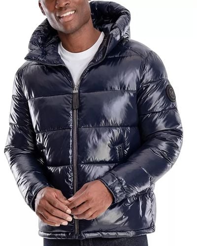 Michael Kors Shiny Hooded Puffer Jacket, Created For Macy's - Blue