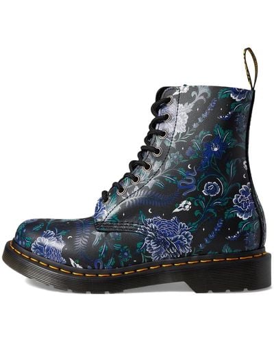 Dr. Martens S 1460 Pascal Printed Leather Black Boots 7 Uk - Blue
