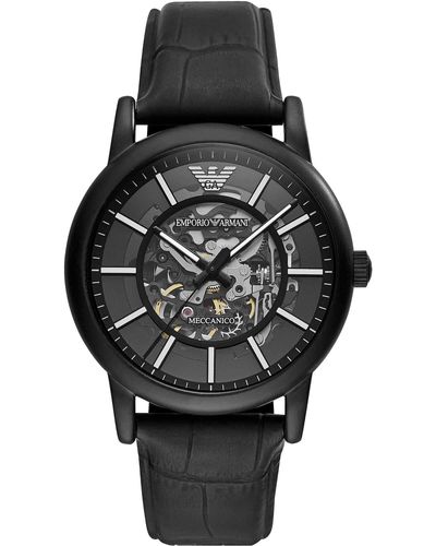 Emporio Armani Analog Quarz Uhr mit Leder Armband AR60008 - Schwarz