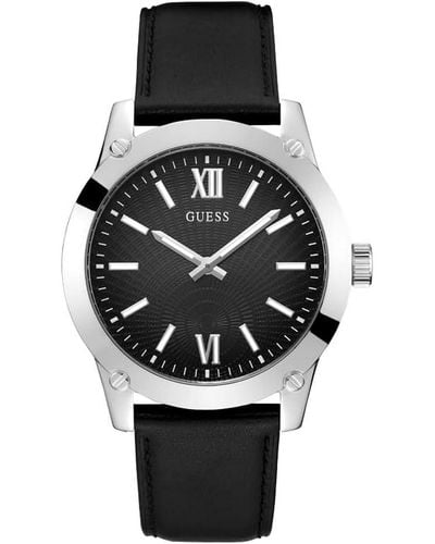 Guess Analog Quartz Watch With Leather Strap Gw0628g1 - Black