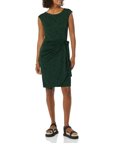 Amazon Essentials Cap Sleeve Boat-neck Faux Wrap Dress - Green