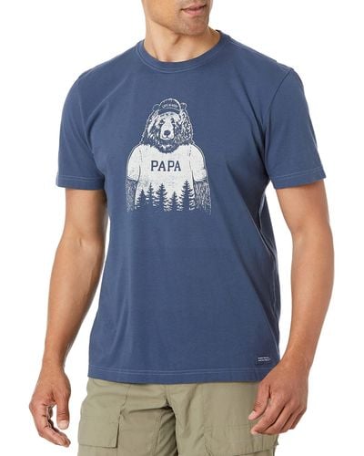 Life Is Good. Papa Bear Crusher Shirt-crewneck Father's Day Cotton Graphic Tee - Blue