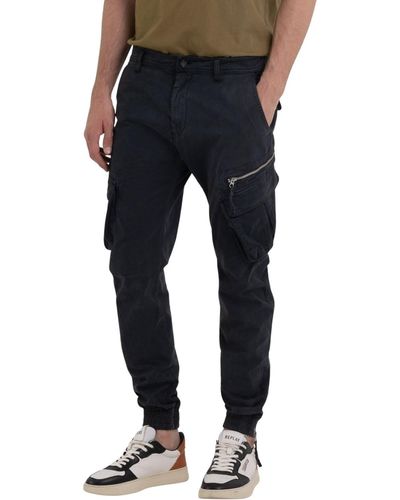 Replay M9954 Garment Dyed Comfort Cotton Twill Trousers - Black