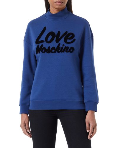 Love Moschino Regular Fit Long-Sleeved High Collar with Italic Logo 3D Effect Embroidery Maglia di Tuta - Blu