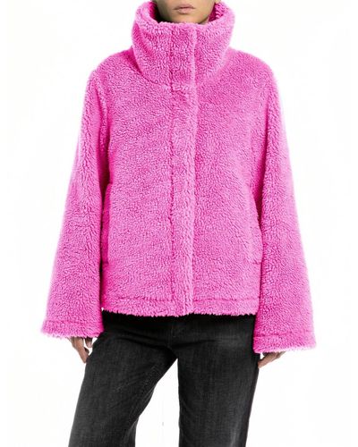 Replay Jacke Kunstfelljacke aus Teddyfell - Pink
