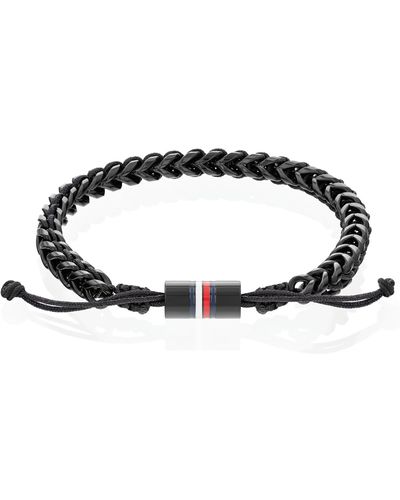 Tommy Hilfiger Black Ion -plated Adjustable Rope Bracelet | Metal And Braided Fusion| Classic Comfort | An Ultimate Wardrobe Enhancement