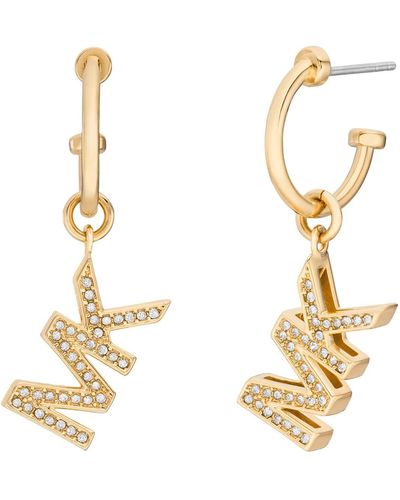 Michael Kors Brass And Pavé Crystal Mk Logo Dangle Earrings For - Metallic