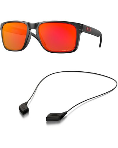 Oakley Sunglasses Bundle: Oo 9417 941704 Holbrook Xl Matte Black Prizm Accessory Shiny Black Leash Kit - Red