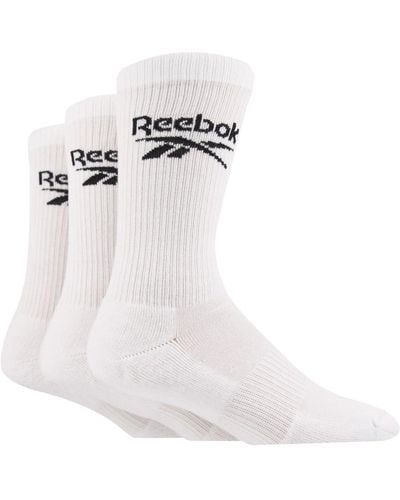 Reebok 'core' Ribbed Cushioned Socks - Unisex, Mens And Ladies Soft Cotton Regular Crew Calf Length With Arch Support And - White