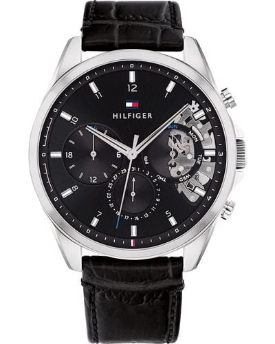 Tommy Hilfiger Montre Analogique Multifunction à Quartz pour avec Bracelet en Cuir Noir - 1710449 - Multicolore