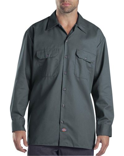 Dickies Mens Long-sleeve Work Utility Button Down Shirts - Gray