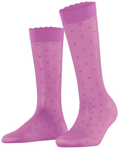 FALKE Dot 15 Den Knee-high Pop Socks Long Sheer Transparent Comfort Ruffle Frilly Cuff For A Soft Grip On The Leg Reinforced Fine Seam - Pink