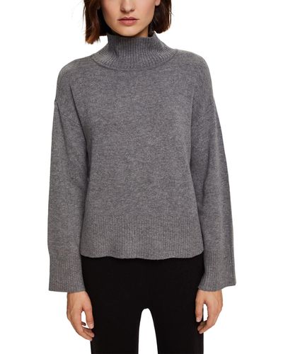 Esprit Pullover mit Mock-Neck aus Baumwollgemisch - Grau