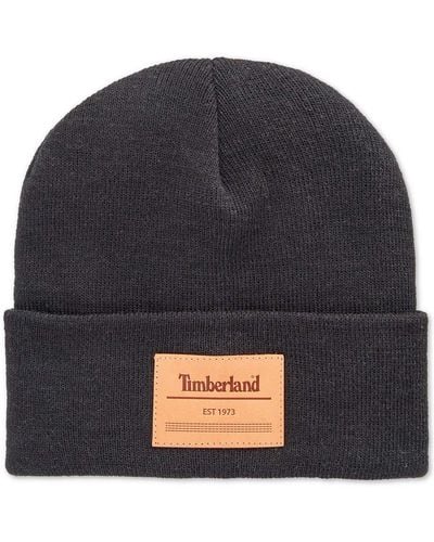 Timberland `s Heat Retention Watch Cap Knit Beanie with Leather Patch - Blau