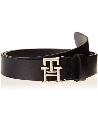 Tommy Hilfiger Mujer Cinturón TH Logo 2.5 Cinturón de Cuero - Negro