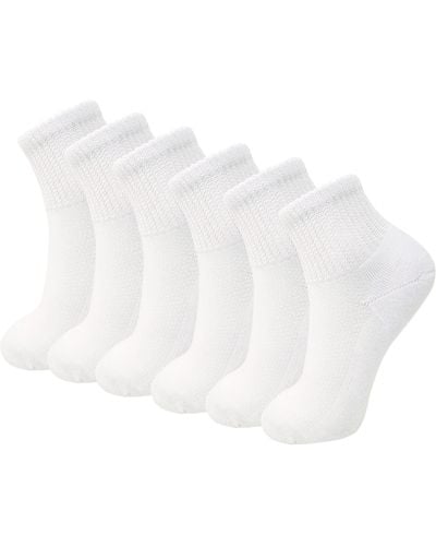 HIKARO Extra Wide Non-binding Cotton Ankle Socks With Seamless Toe Pack Of 6 Pairs - White