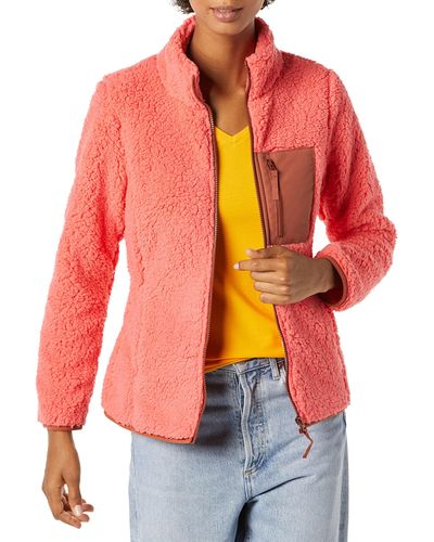 Amazon Essentials Sherpa Long-sleeve Mock Neck Full-zip Jacket With Woven Trim - Orange