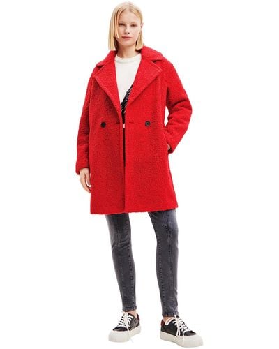Desigual Double-breasted Bouclé Coat - Red