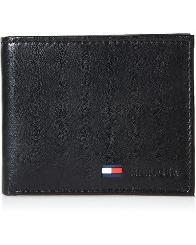 Tommy Hilfiger Genuine Leather Slim Bifold Wallet With Coin Pocket - Black