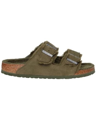 Birkenstock Arizona Shearling Suede Leather Thyme Sandals 7.5 Uk - Green