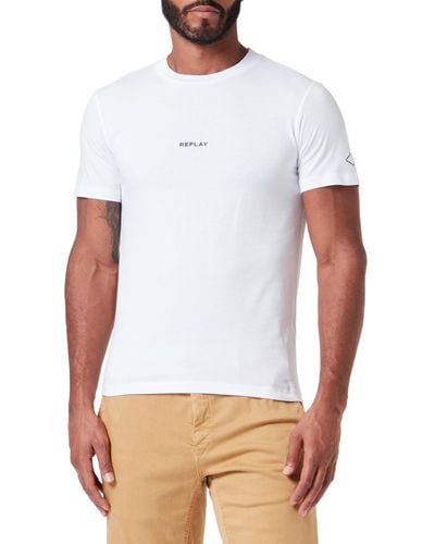 Replay T-shirt da Uomo ica Corta Girocollo Logo - Bianco