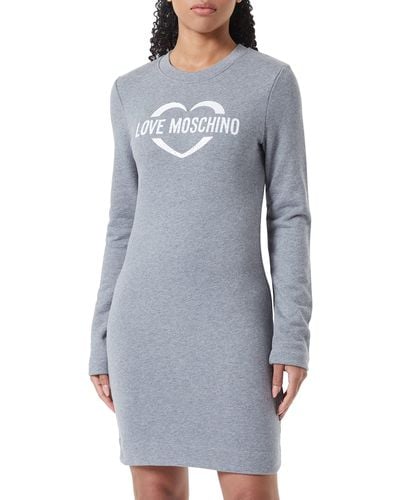 Love Moschino Tight-fit Long-Sleeved with Heart Holographic Print Dress - Grau